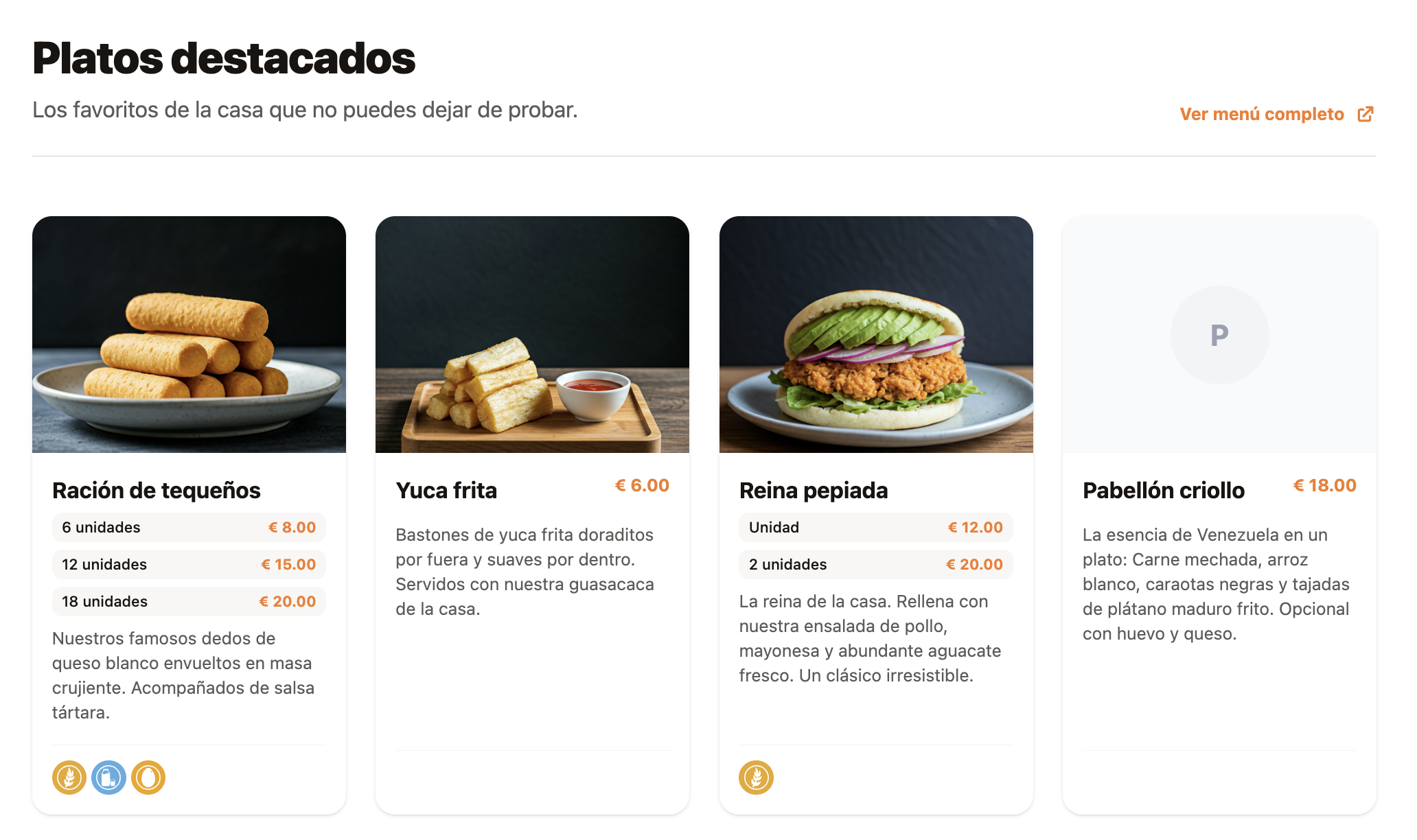 Sabor Venezolano — Platos destacados